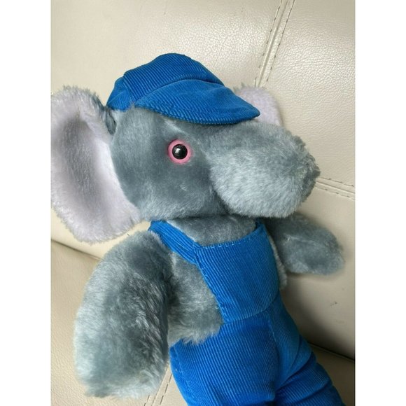 Vtg 70s 80s Plush Toy INTERPUR Elephant / Anteater Corduroy Overalls Korea - Picture 2 of 8